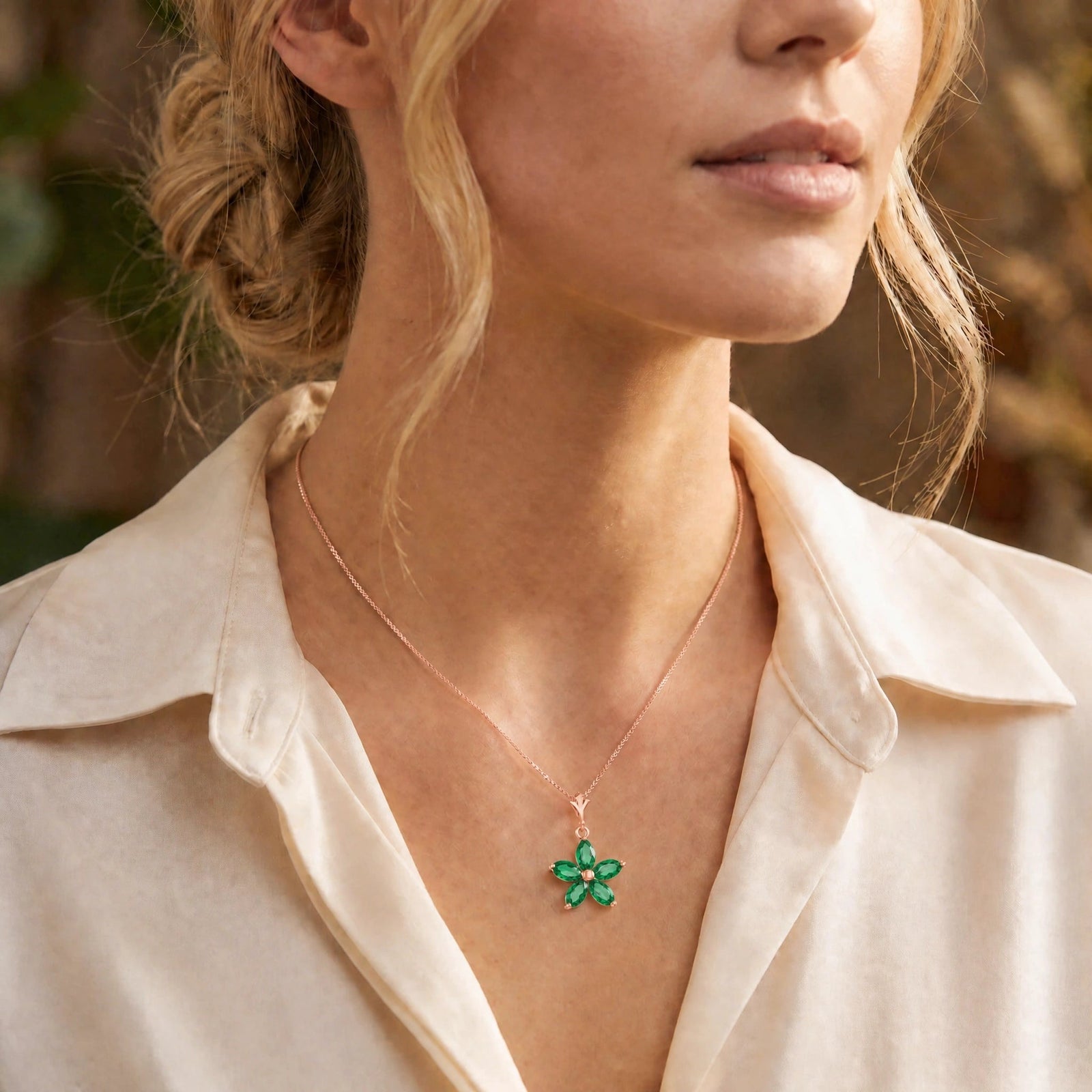 Rose Gold Grace Necklace Emerald 10K — Melissa