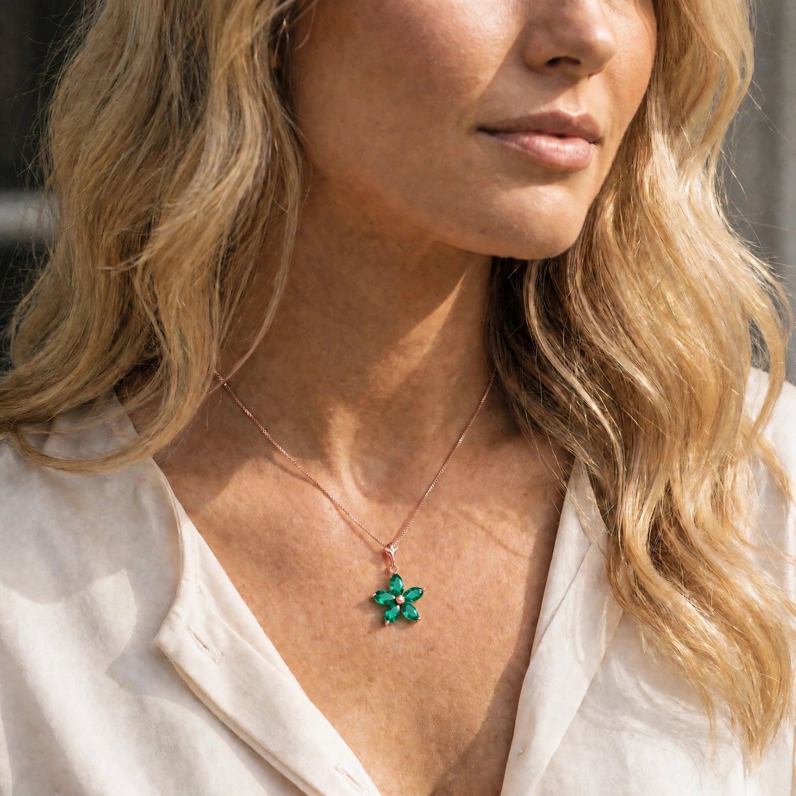 Rose Gold Grace Necklace Emerald 10K — Melissa