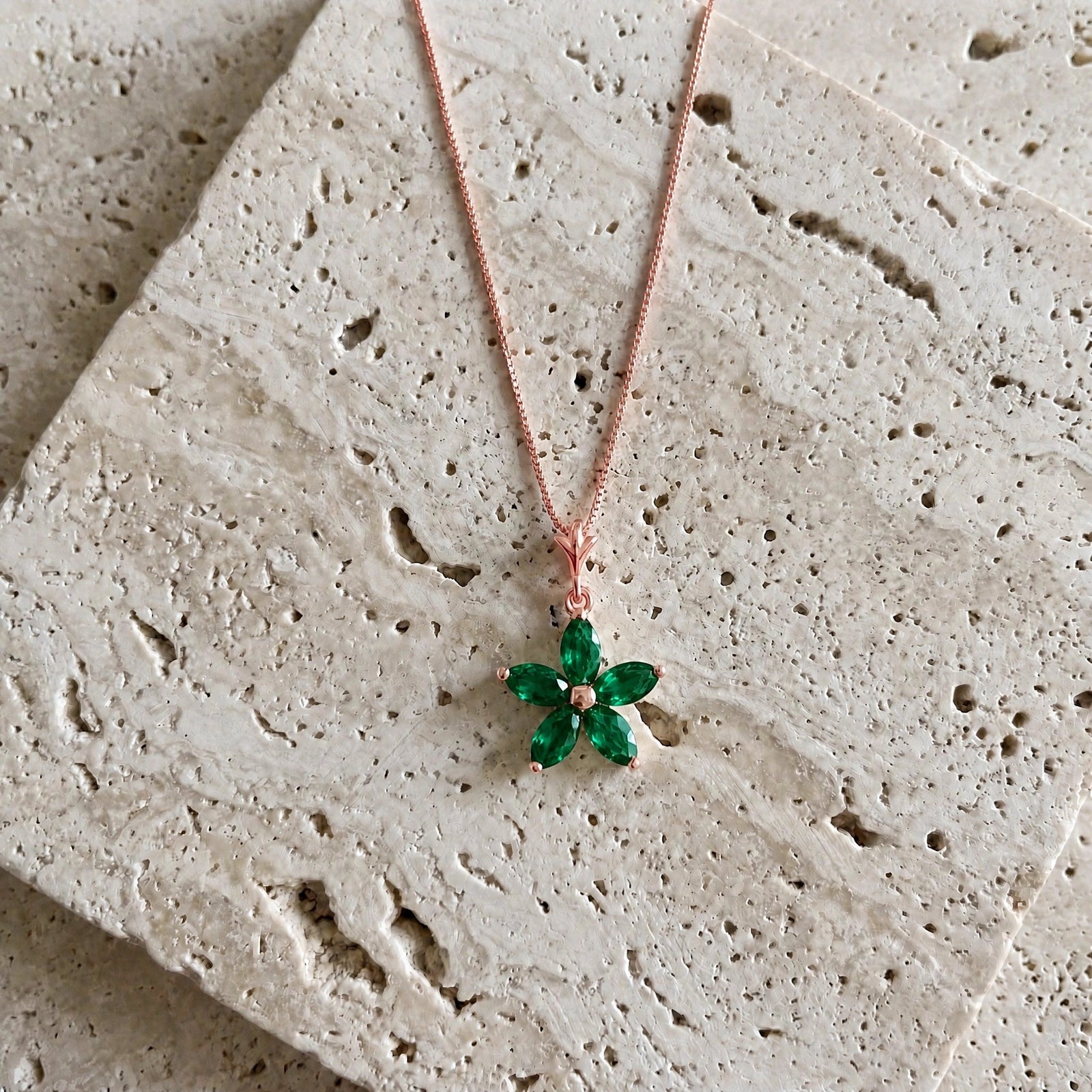 Rose Gold Grace Necklace Emerald 10K — Melissa