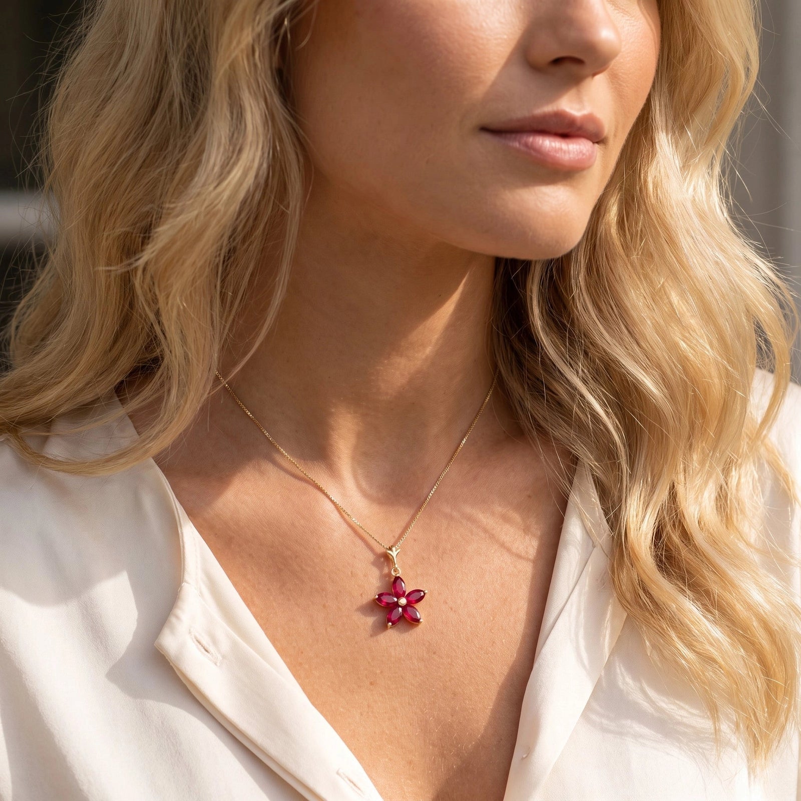 Yellow Gold Grace Necklace Ruby 10K — Melissa