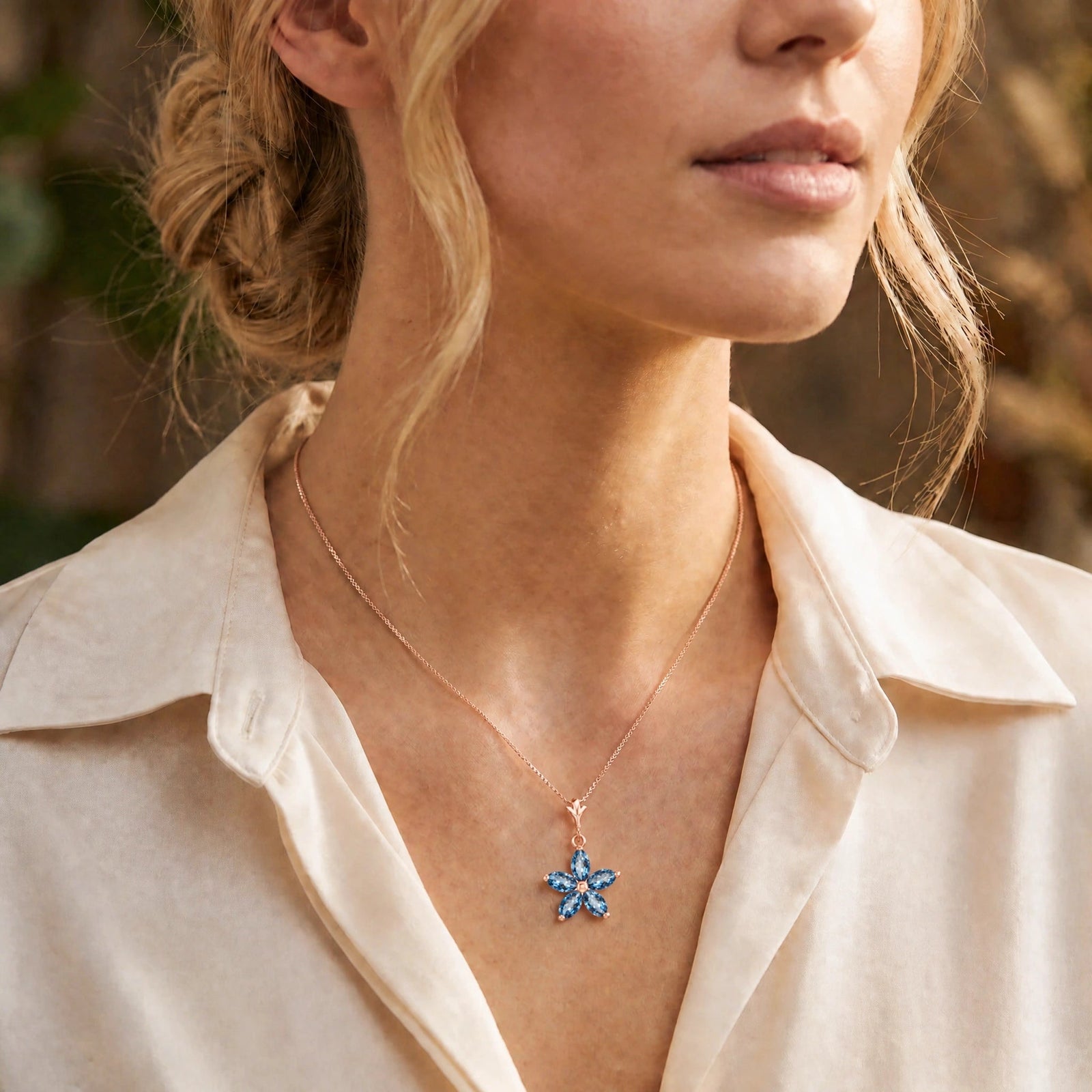 Rose Gold Grace Necklace Blue Topaz 10K — Melissa