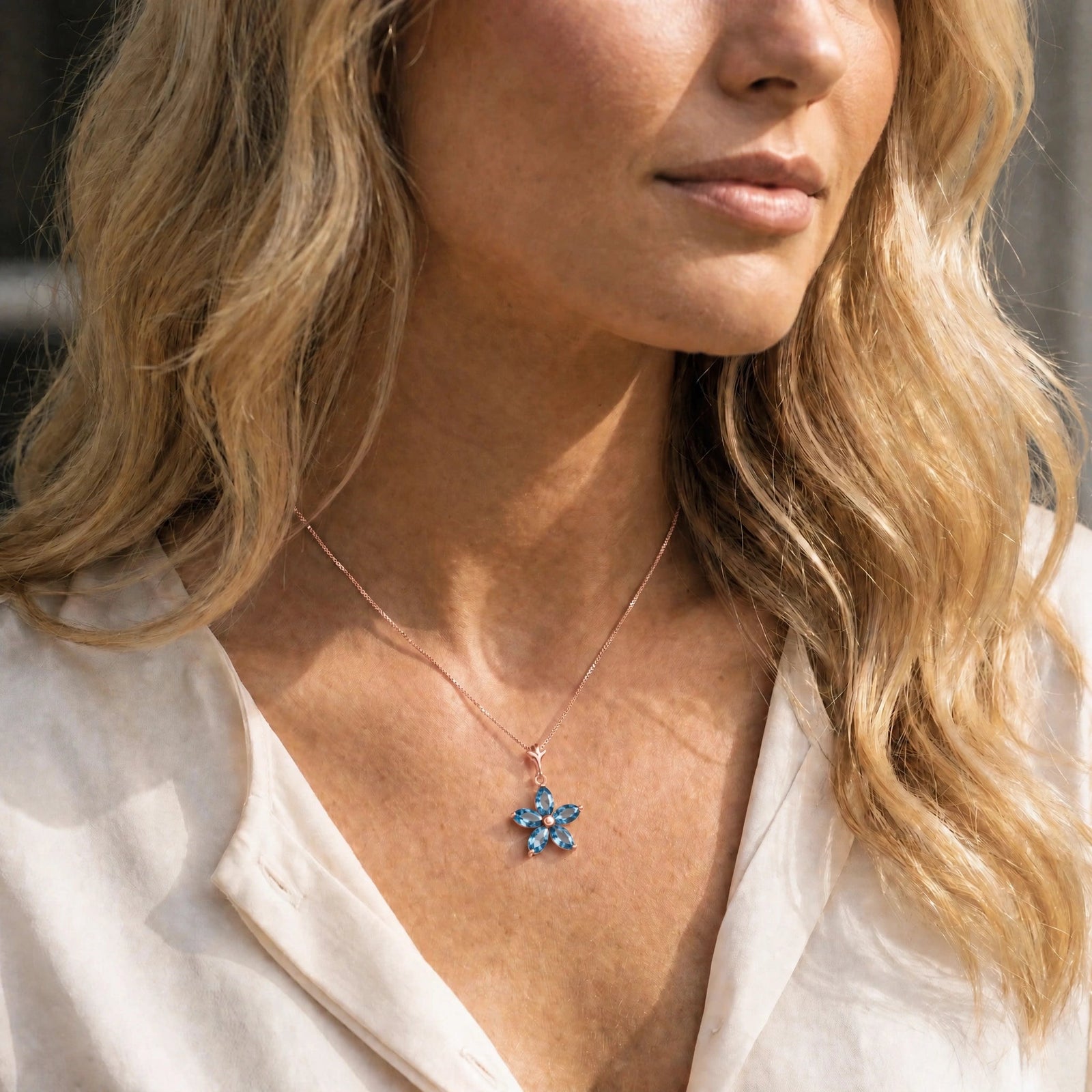 Rose Gold Grace Necklace Blue Topaz 10K — Melissa