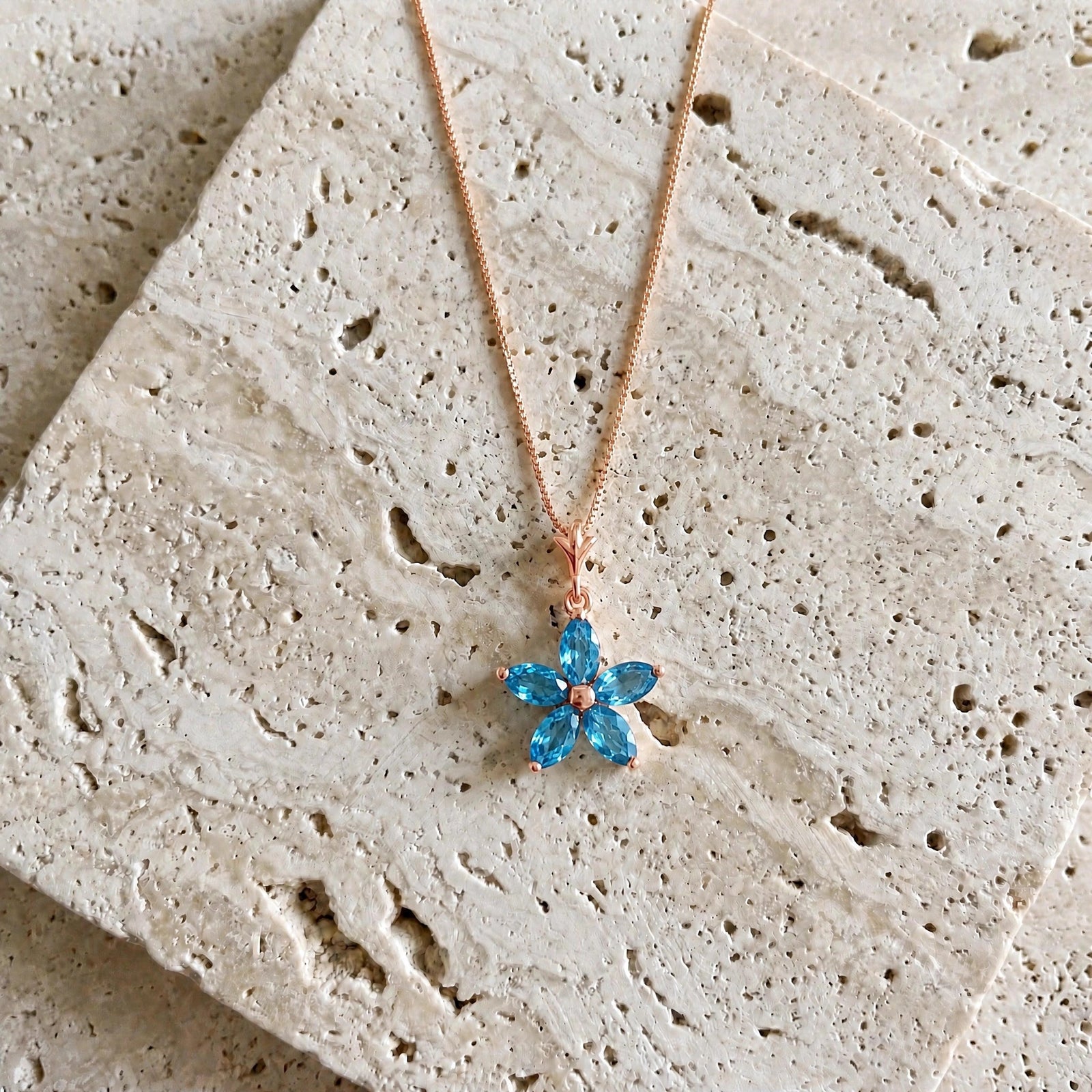 Rose Gold Grace Necklace Blue Topaz 10K — Melissa