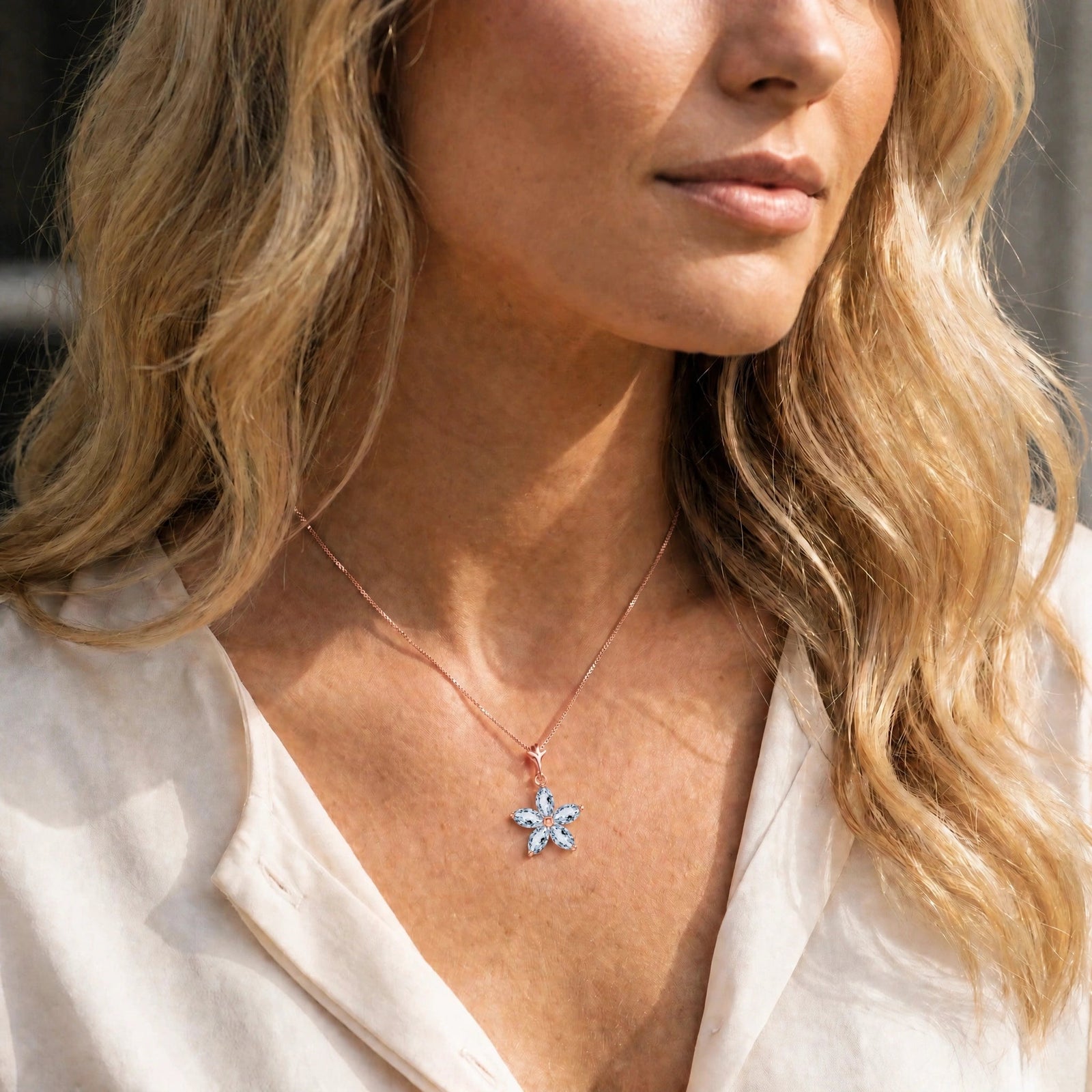Rose Gold Grace Necklace Aquamarine 10K — Melissa
