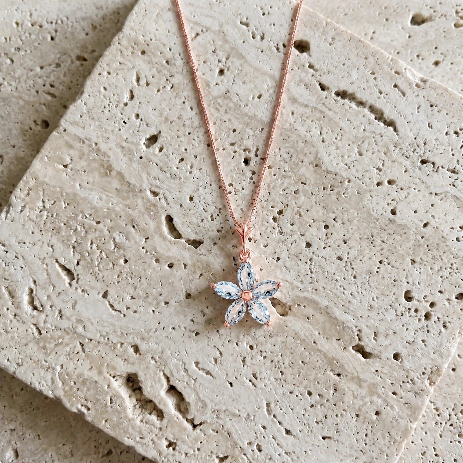 Rose Gold Grace Necklace Aquamarine 10K — Melissa
