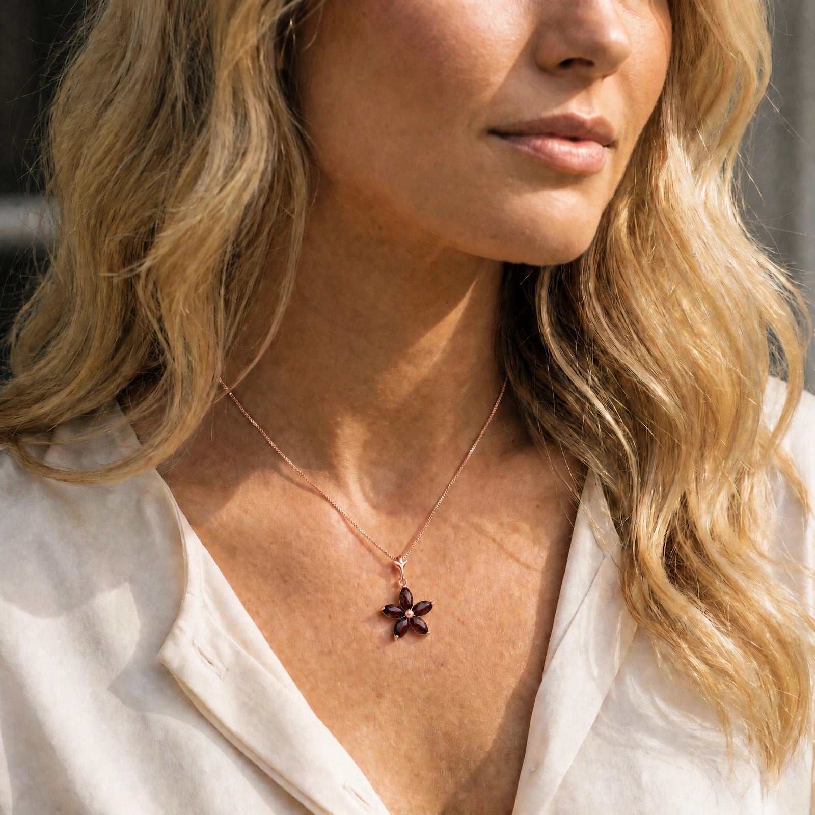 Rose Gold Grace Necklace Garnet 10K — Melissa