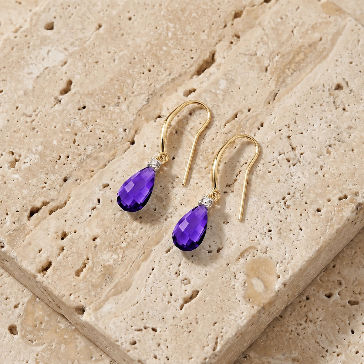 Yellow Gold Joya Earrings Diamond & Amethyst — Minerva