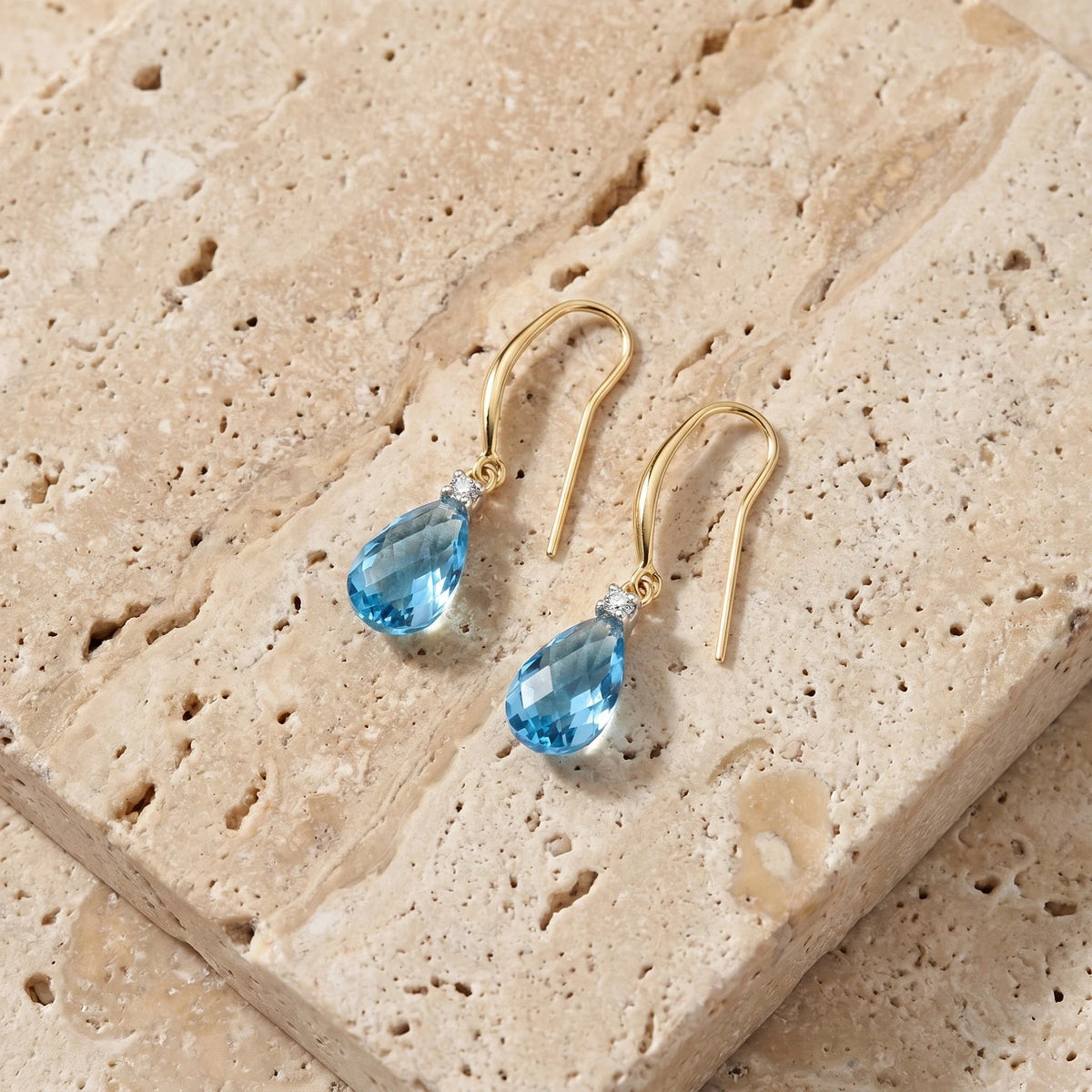 Yellow Gold Joya Earrings Diamond & Blue Topaz — Minerva