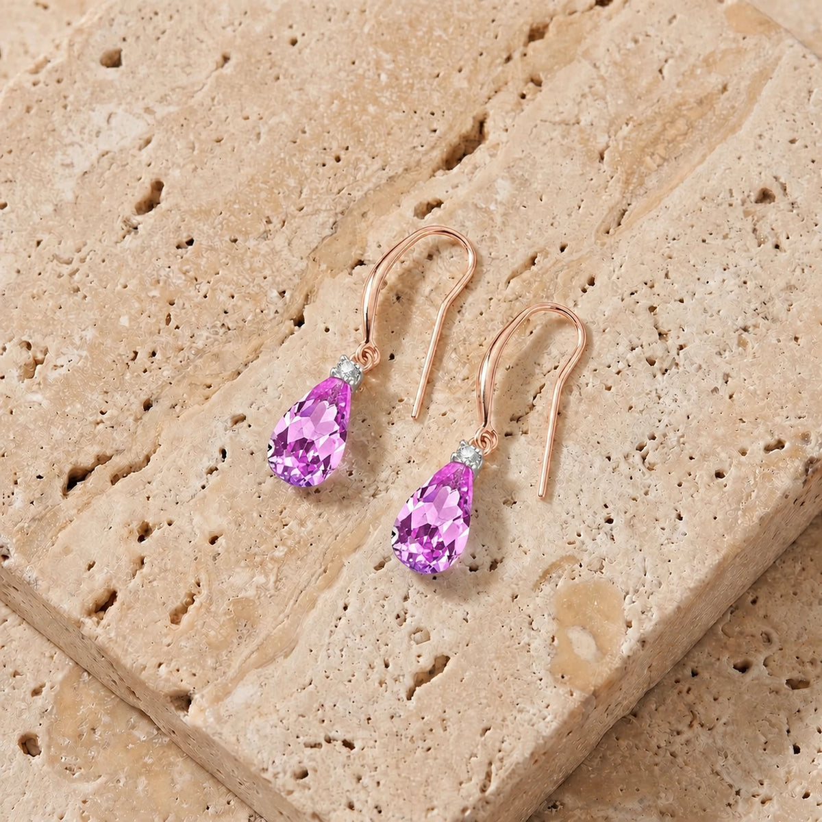 Rose Gold Joya Earrings Diamond & Pink Topaz — Minerva