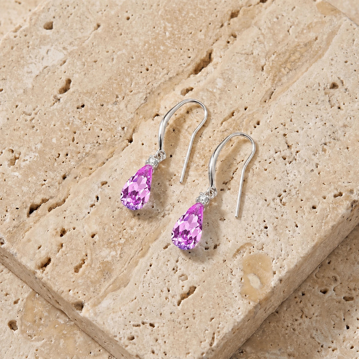 White Gold Joya Earrings Diamond & Pink Topaz — Minerva