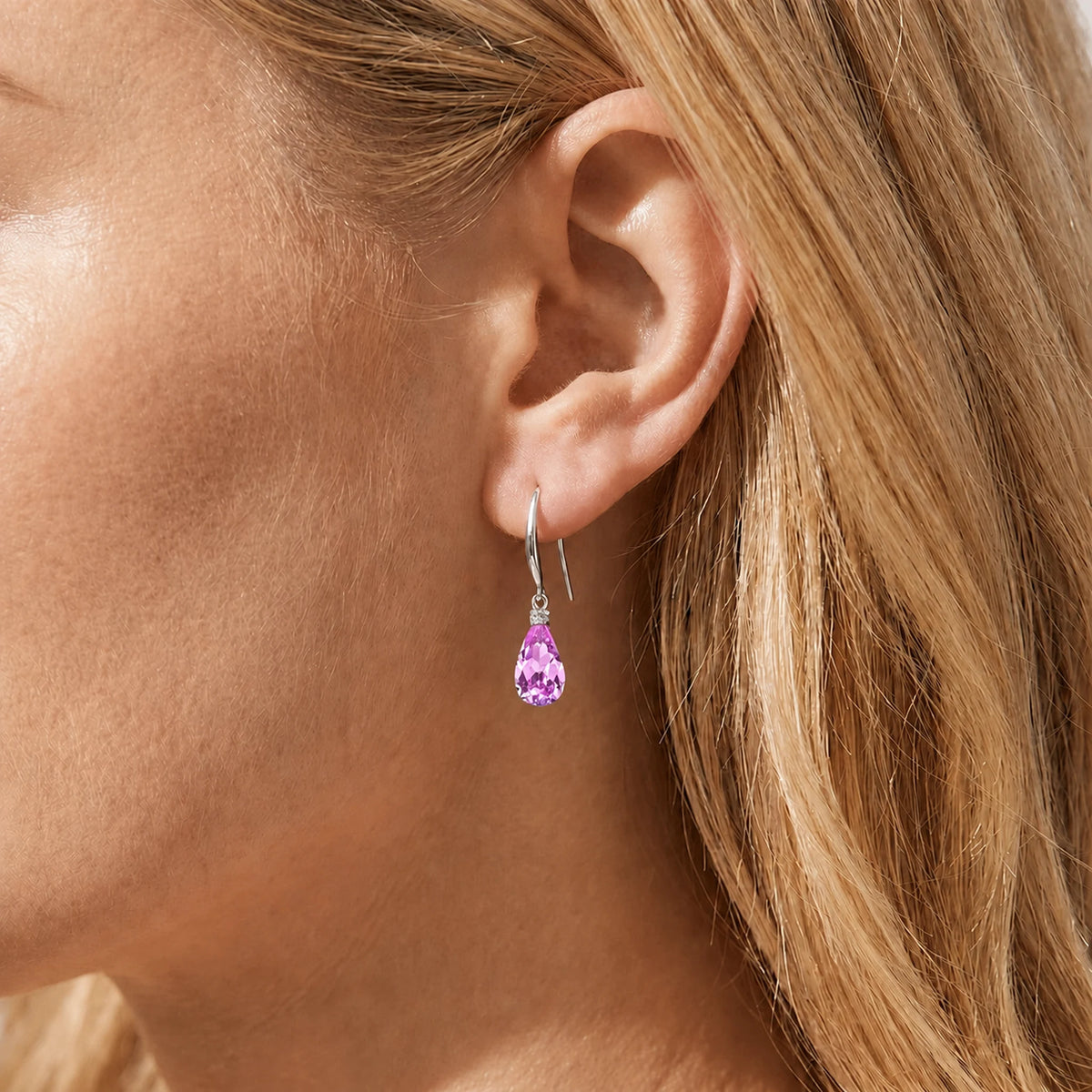White Gold Joya Earrings Diamond & Pink Topaz — Minerva