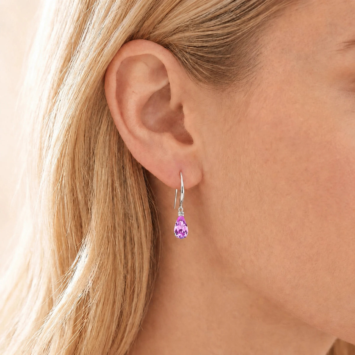 White Gold Joya Earrings Diamond & Pink Topaz — Minerva