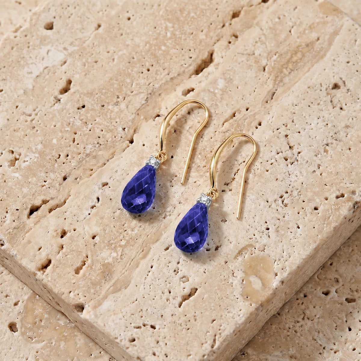 Yellow Gold Joya Earrings Diamond & Sapphire — Minerva