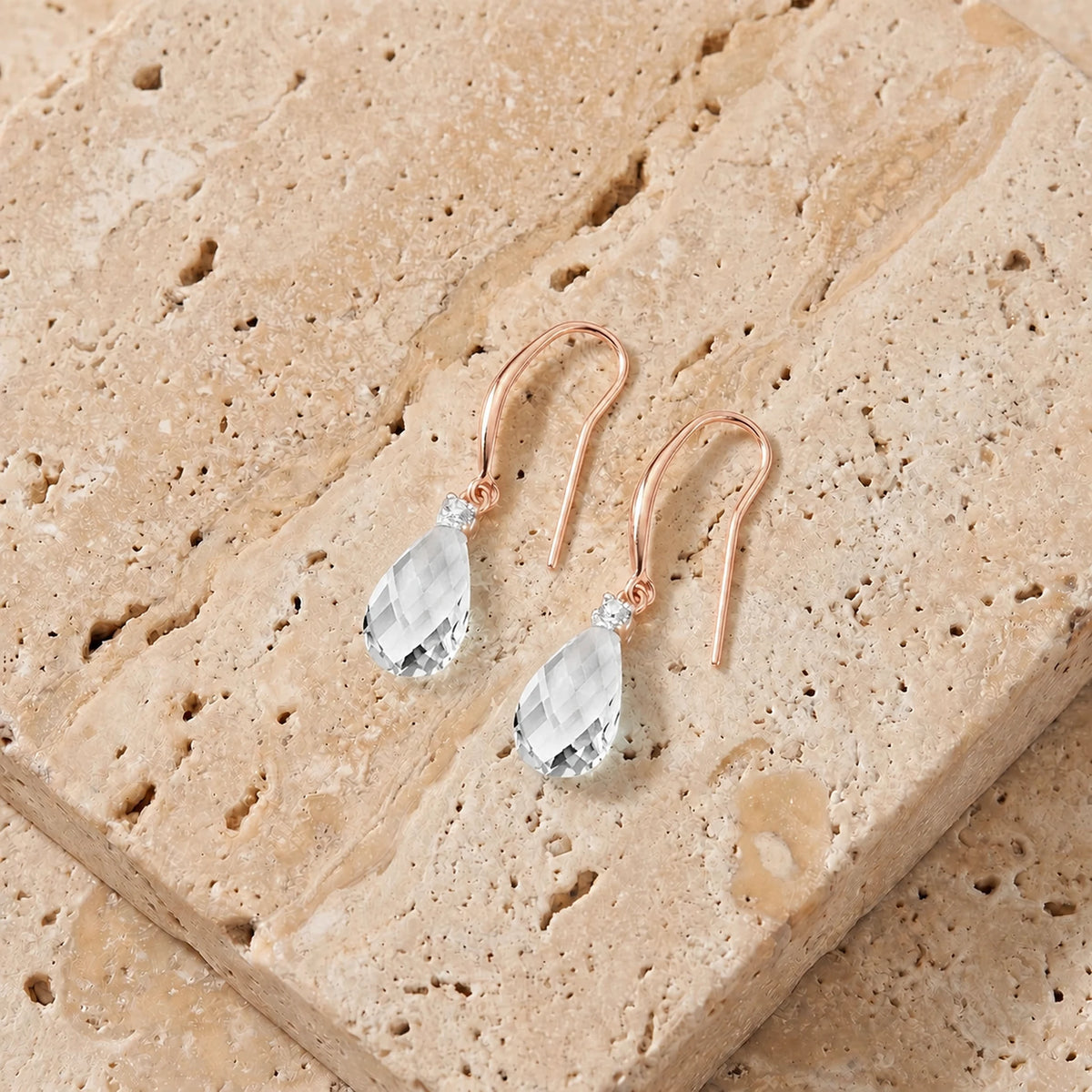 Rose Gold Joya Earrings Diamond & White Topaz — Minerva