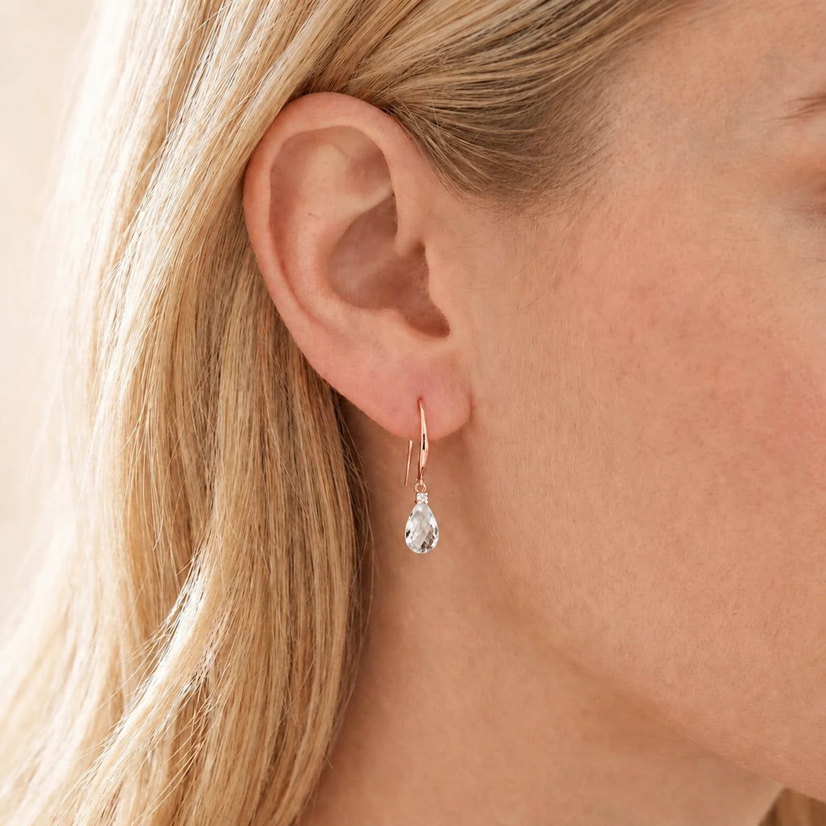 Rose Gold Joya Earrings Diamond & White Topaz — Minerva