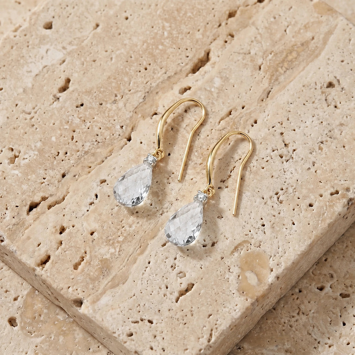 Yellow Gold Joya Earrings Diamond & White Topaz — Minerva