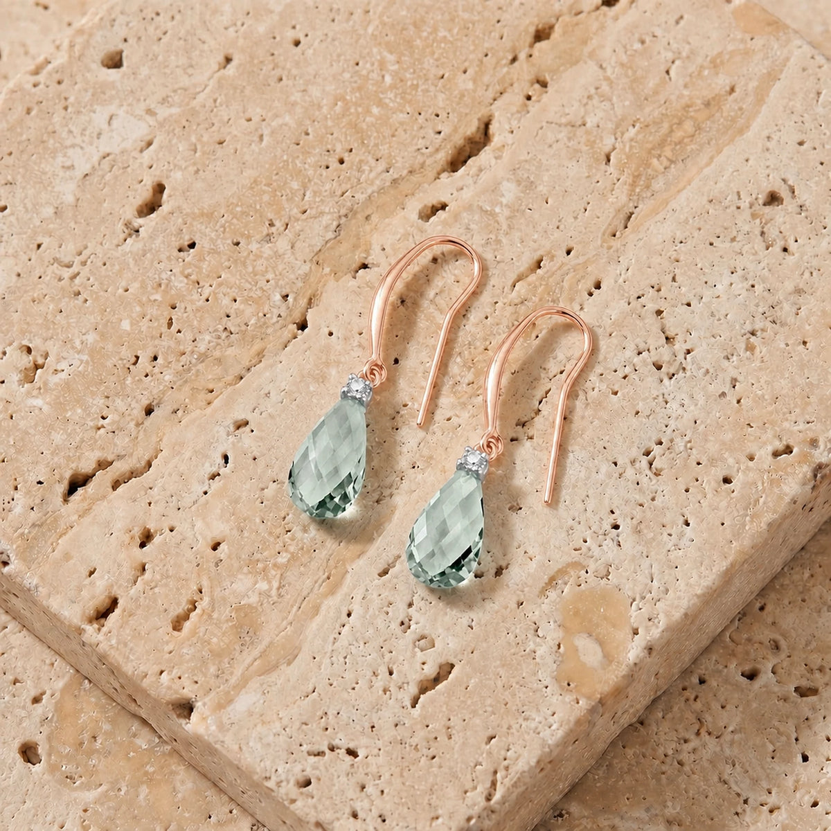Rose Gold Joya Earrings Green Amethyst & Diamond — Minerva