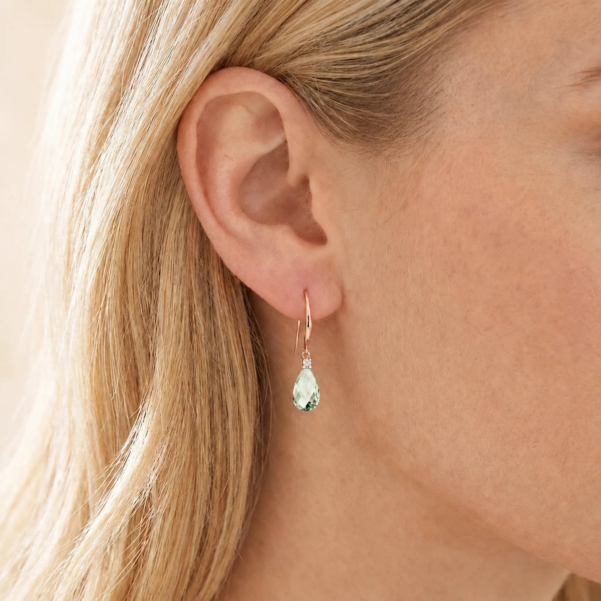 Rose Gold Joya Earrings Green Amethyst & Diamond — Minerva