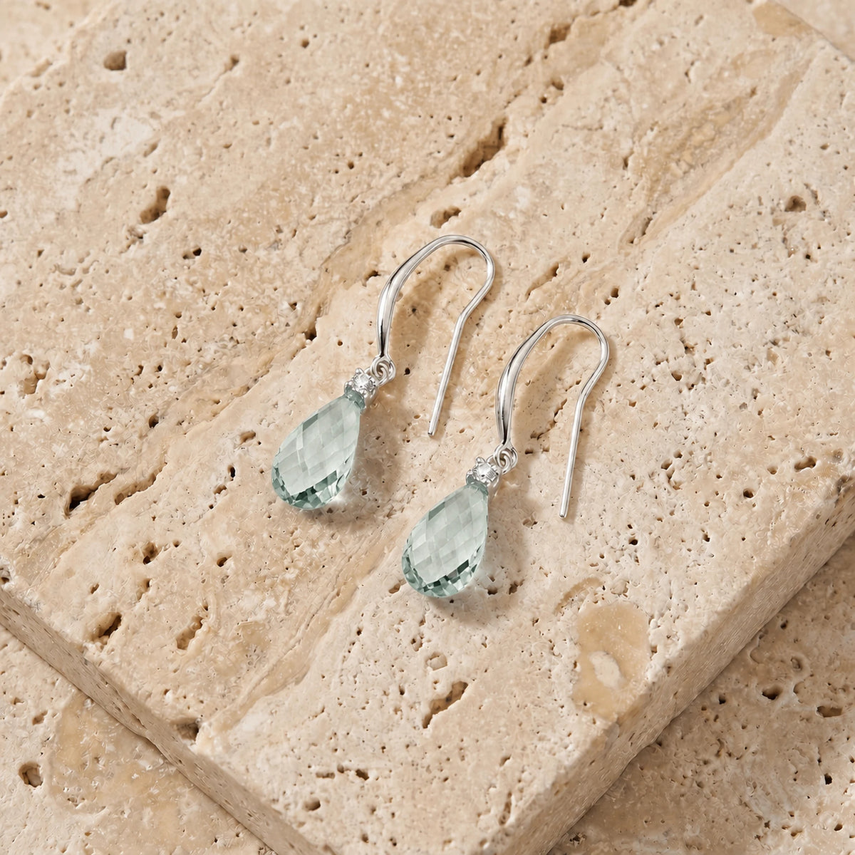 White Gold Joya Earrings Green Amethyst & Diamond — Minerva