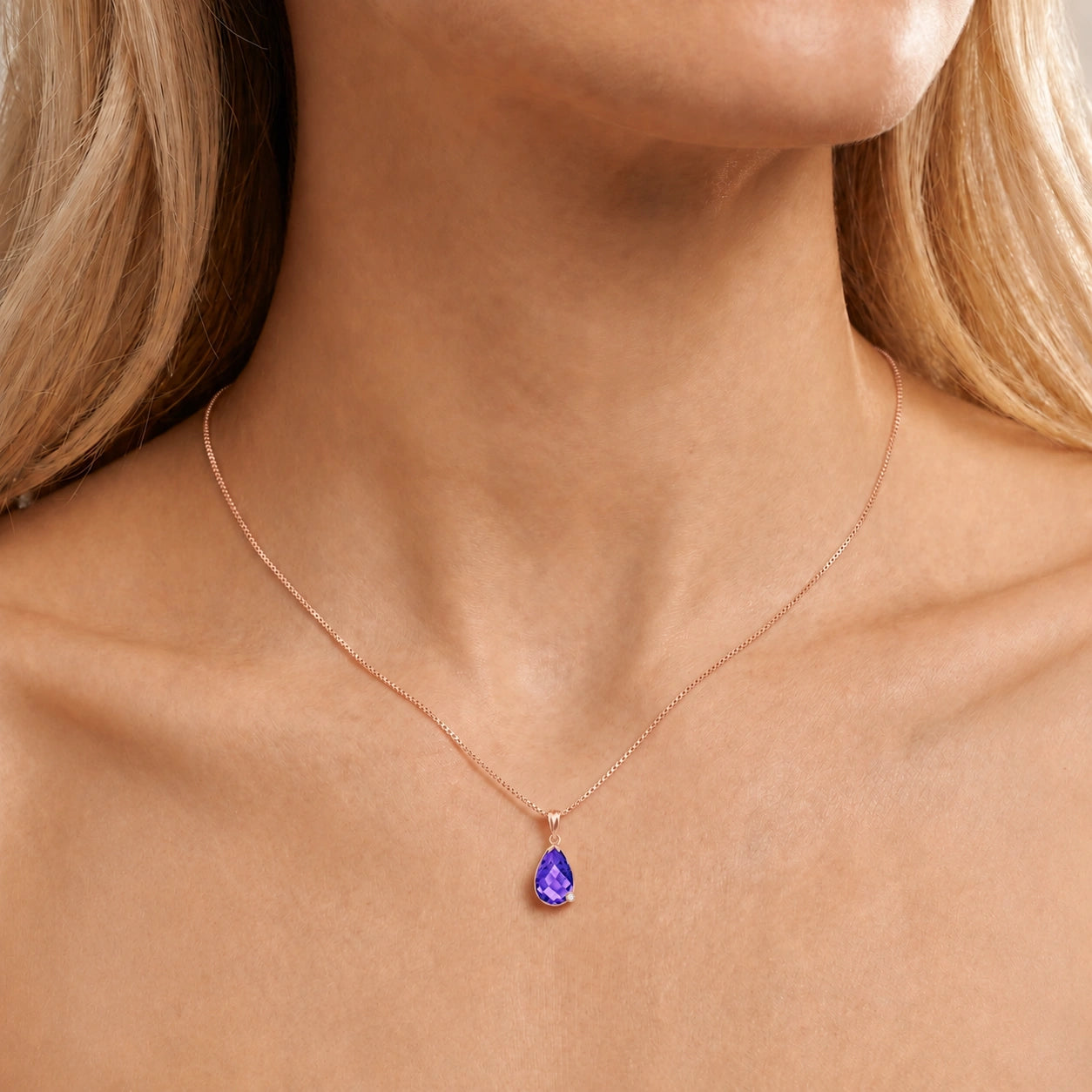 Rose Gold Eternal Pendant Necklace Amethyst 10K — Gaudenzia