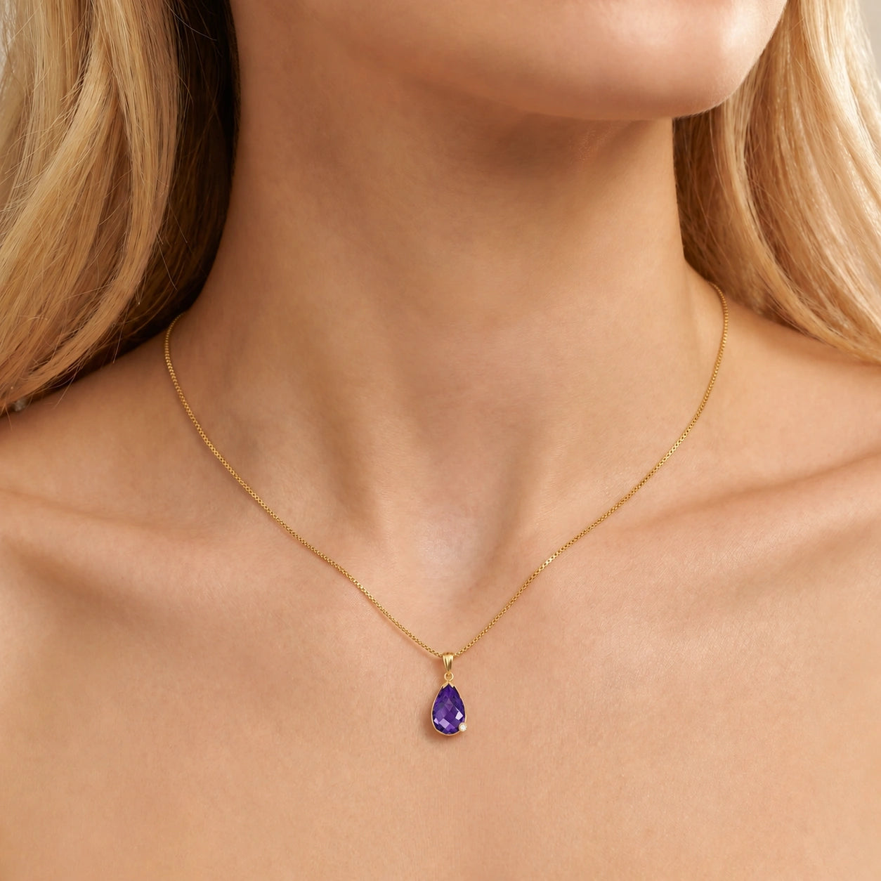 Yellow Gold Eternal Pendant Necklace Amethyst 10K — Gaudenzia