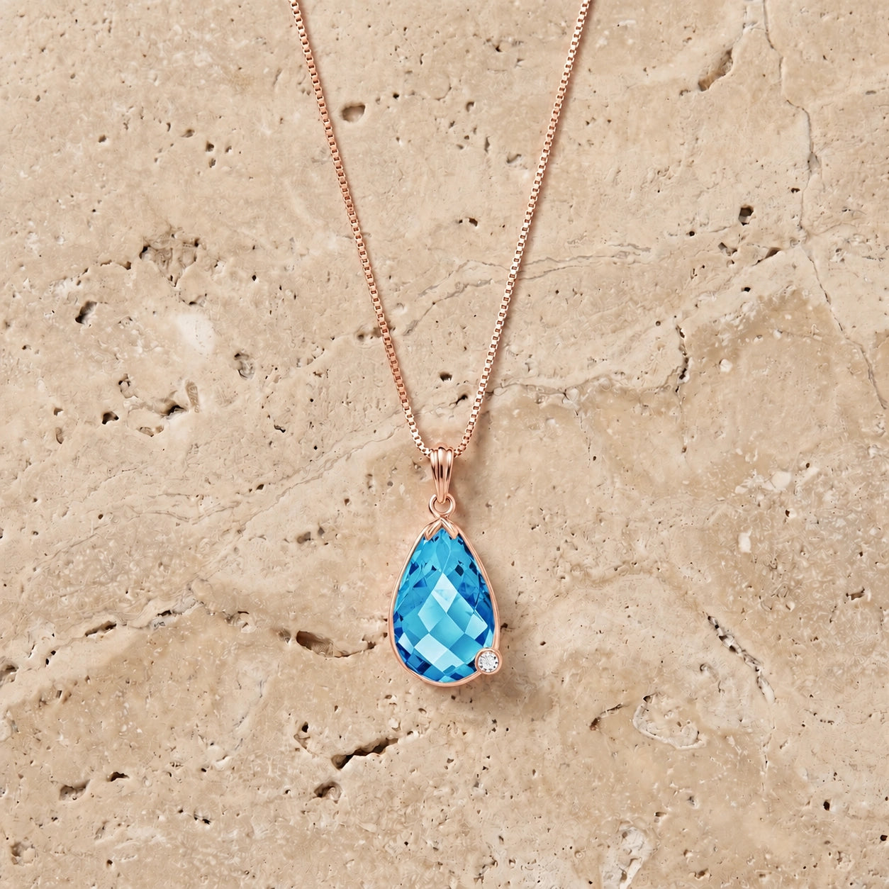 Rose Gold Eternal Pendant Necklace Blue Topaz 10K — Gaudenzia