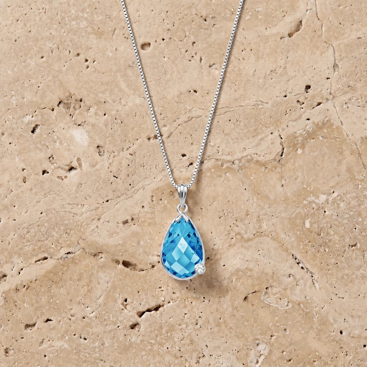 White Gold Eternal Pendant Necklace Blue Topaz 10K — Gaudenzia