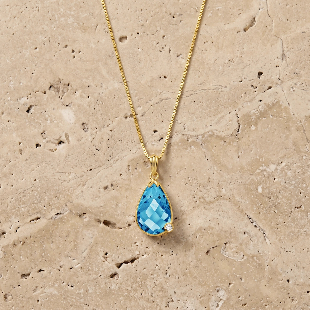 Yellow Gold Eternal Pendant Necklace Blue Topaz 10K — Gaudenzia