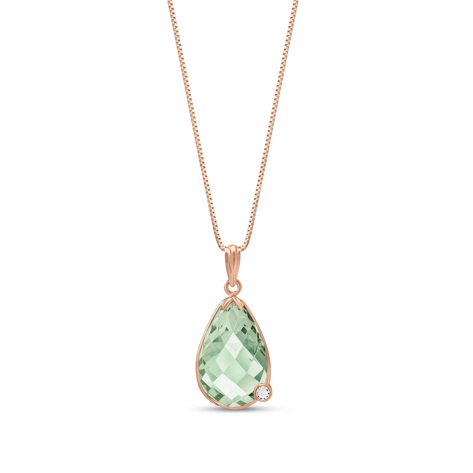 Rose Gold Eternal Pendant Necklace Green Amethyst 10K — Gaudenzia