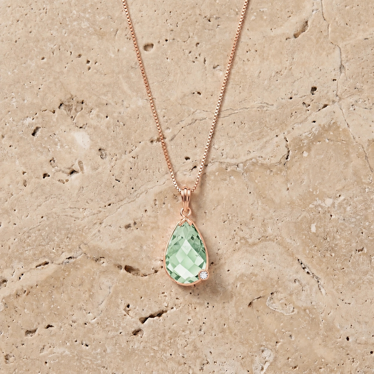 Rose Gold Eternal Pendant Necklace Green Amethyst 10K — Gaudenzia