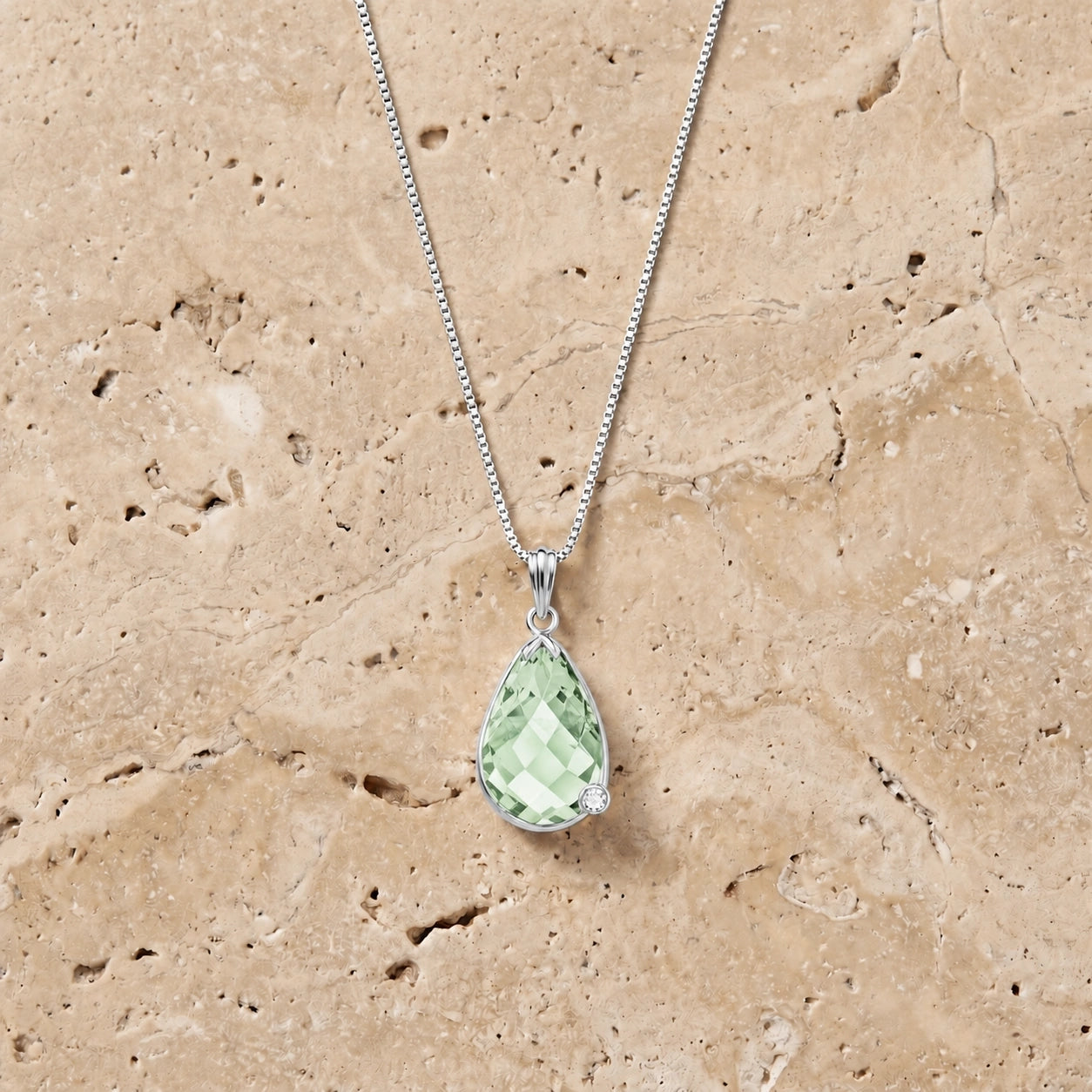 White Gold Eternal Pendant Necklace Green Amethyst 10K — Gaudenzia