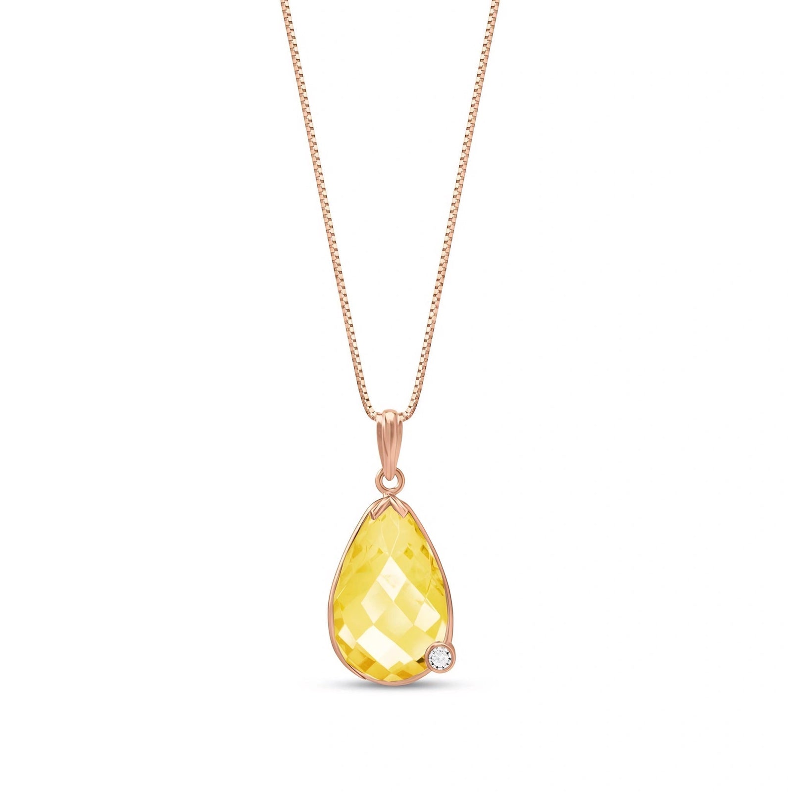 Rose Gold Eternal Pendant Necklace Lemon Quartz 10K — Gaudenzia