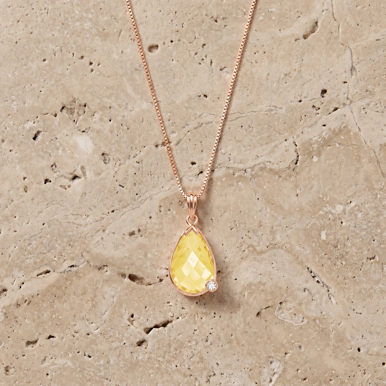 Rose Gold Eternal Pendant Necklace Lemon Quartz 10K — Gaudenzia