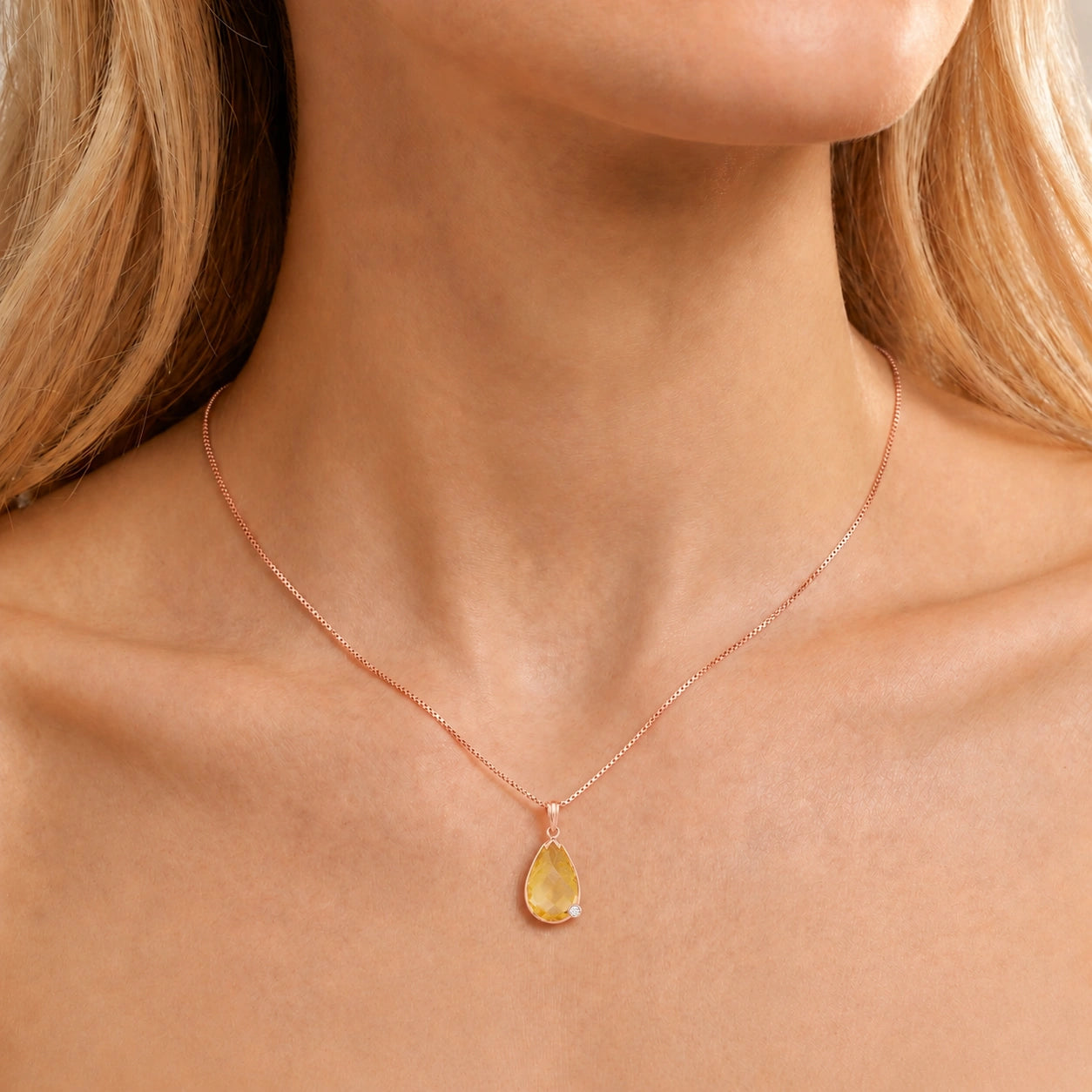 Rose Gold Eternal Pendant Necklace Lemon Quartz 10K — Gaudenzia