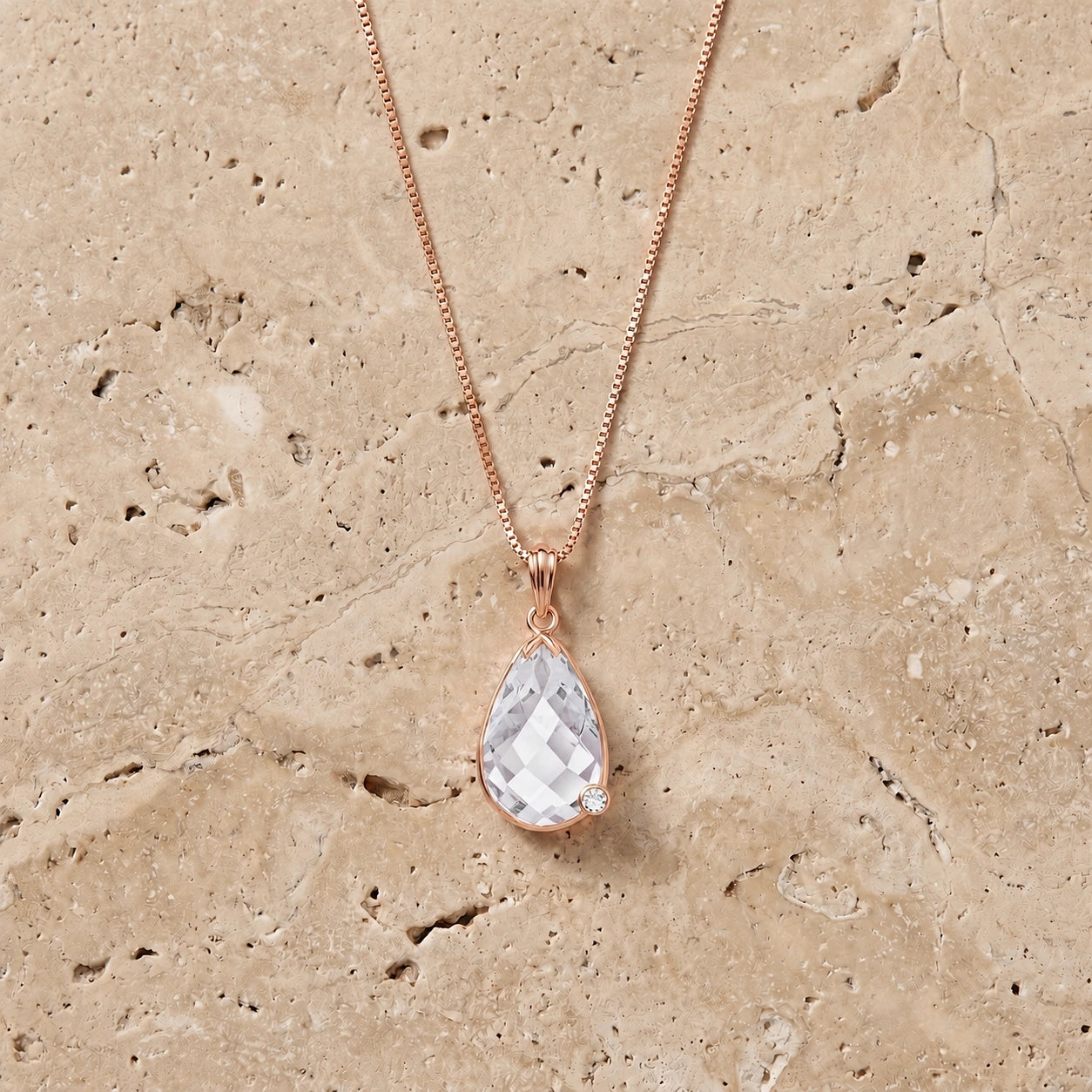 Rose Gold Eternal Pendant Necklace White Topaz 10K — Gaudenzia