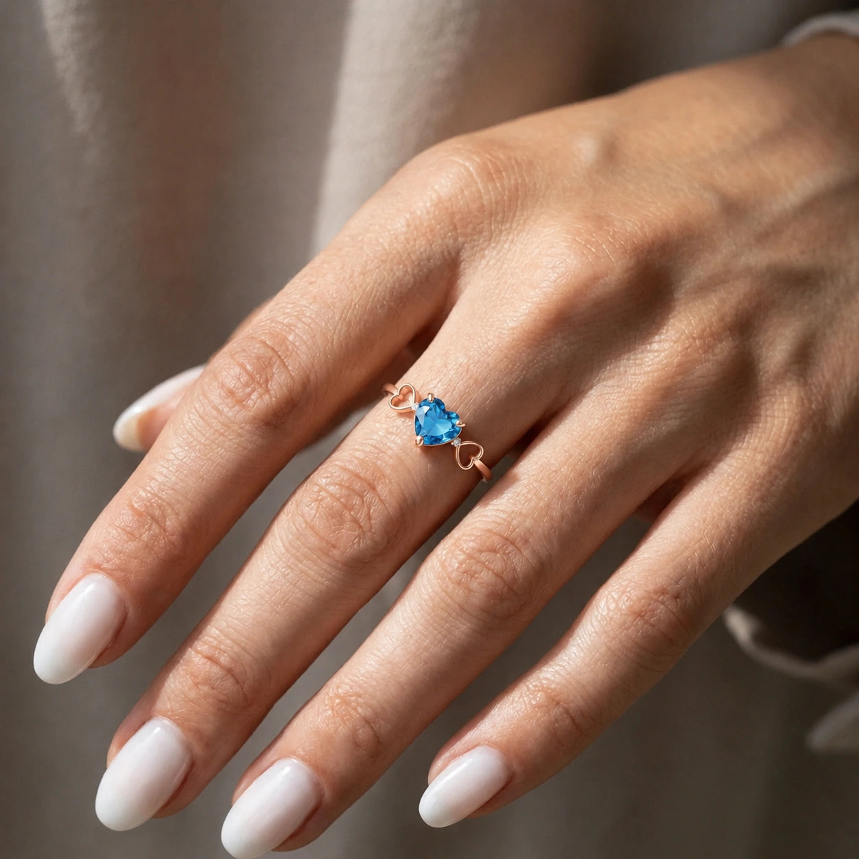 Rose Gold Rose Ring Blue Topaz 10K — Mirella