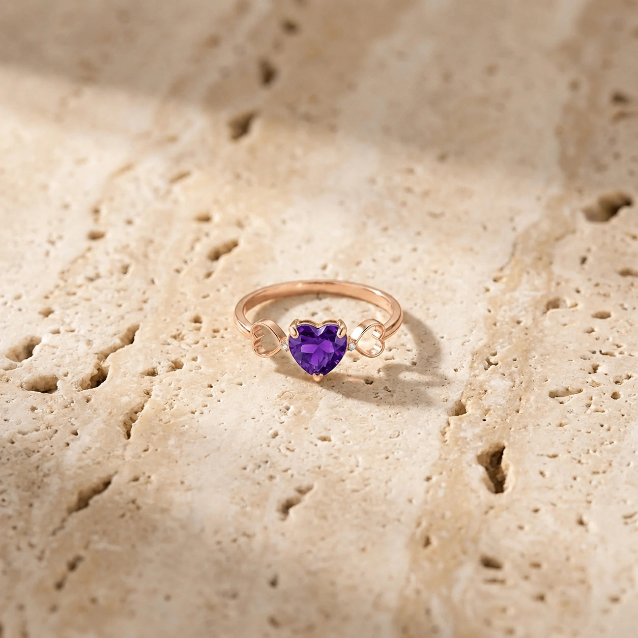Rose Gold Rose Ring Amethyst 10K — Mirella