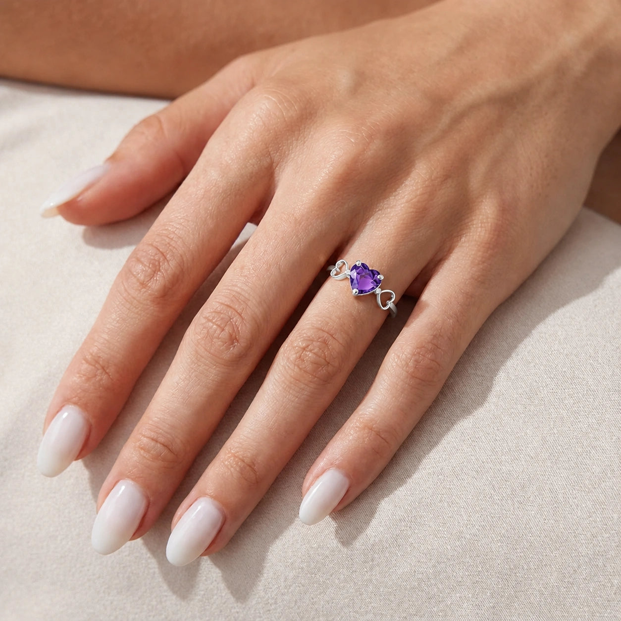 White Gold Rose Ring Amethyst 10K — Mirella
