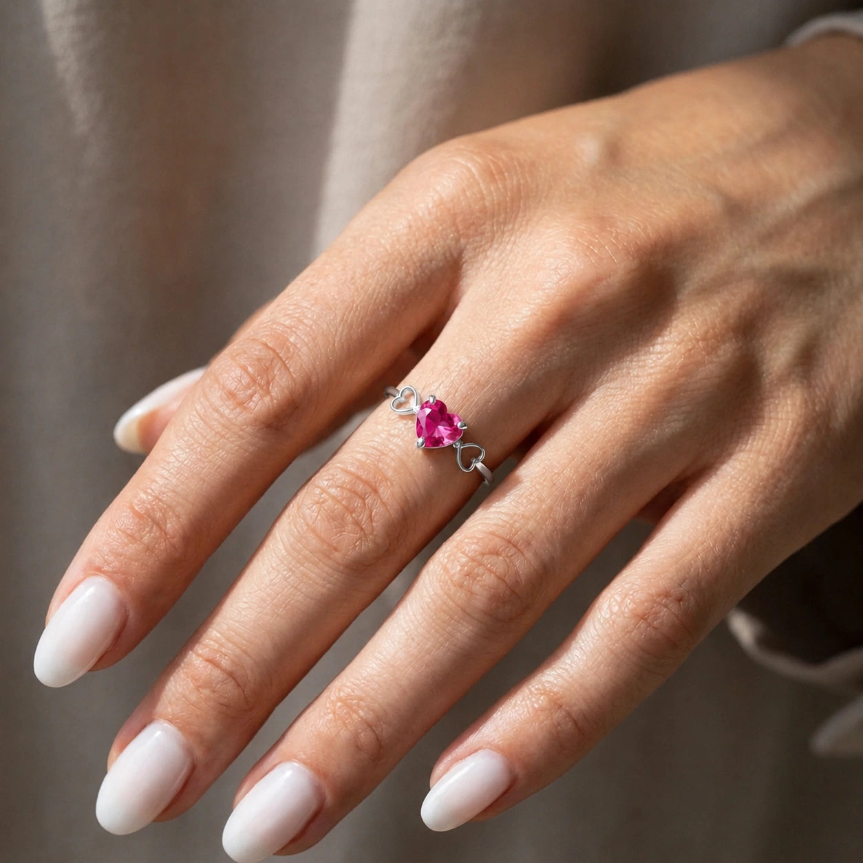 White Gold Rose Ring Pink Topaz 10K — Mirella