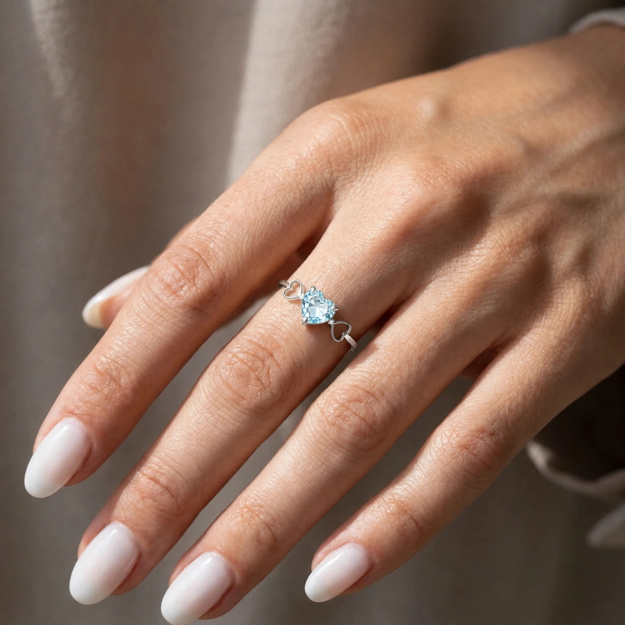 White Gold Rose Ring Aquamarine 10K — Mirella