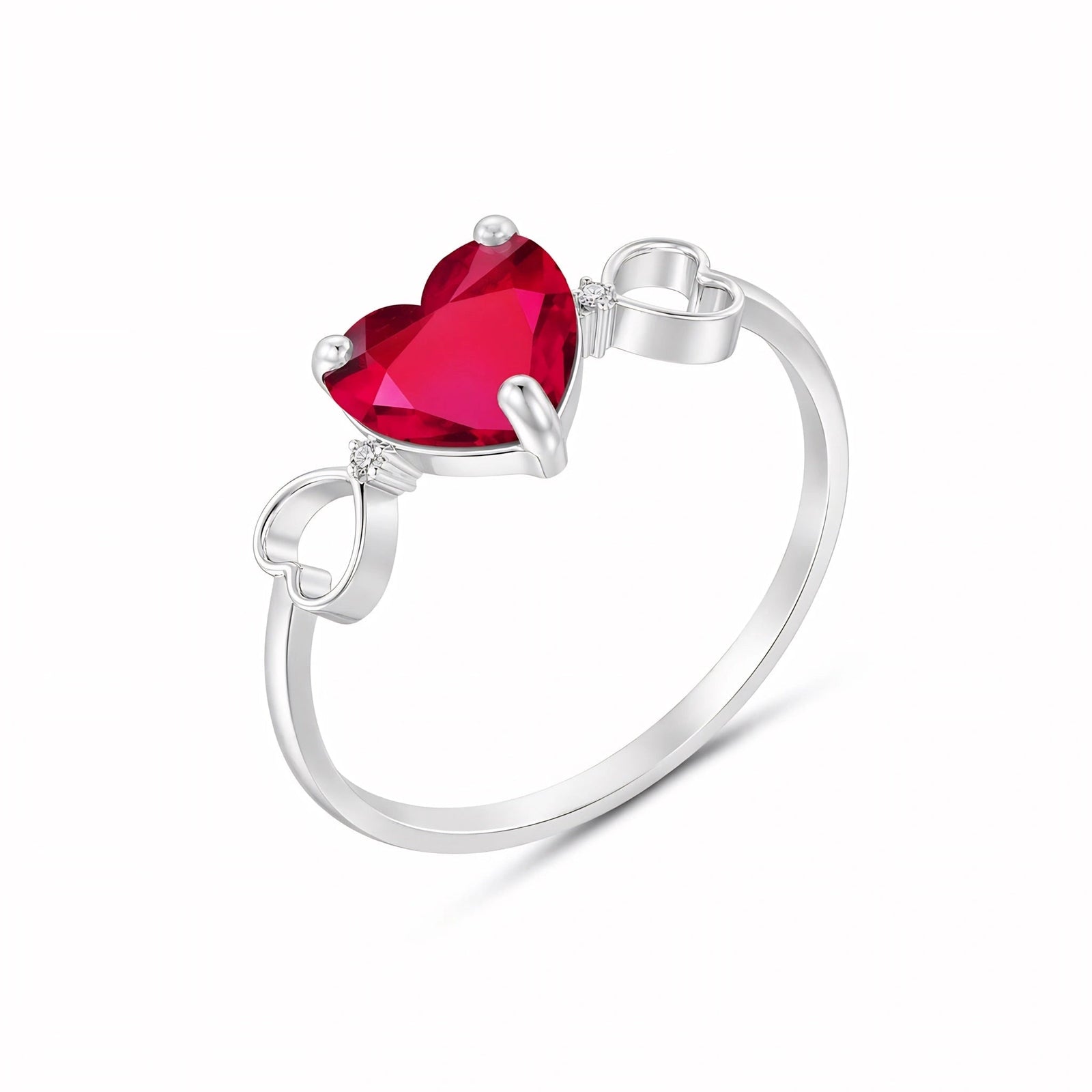 White Gold Rose Ring Ruby 10K — Mirella