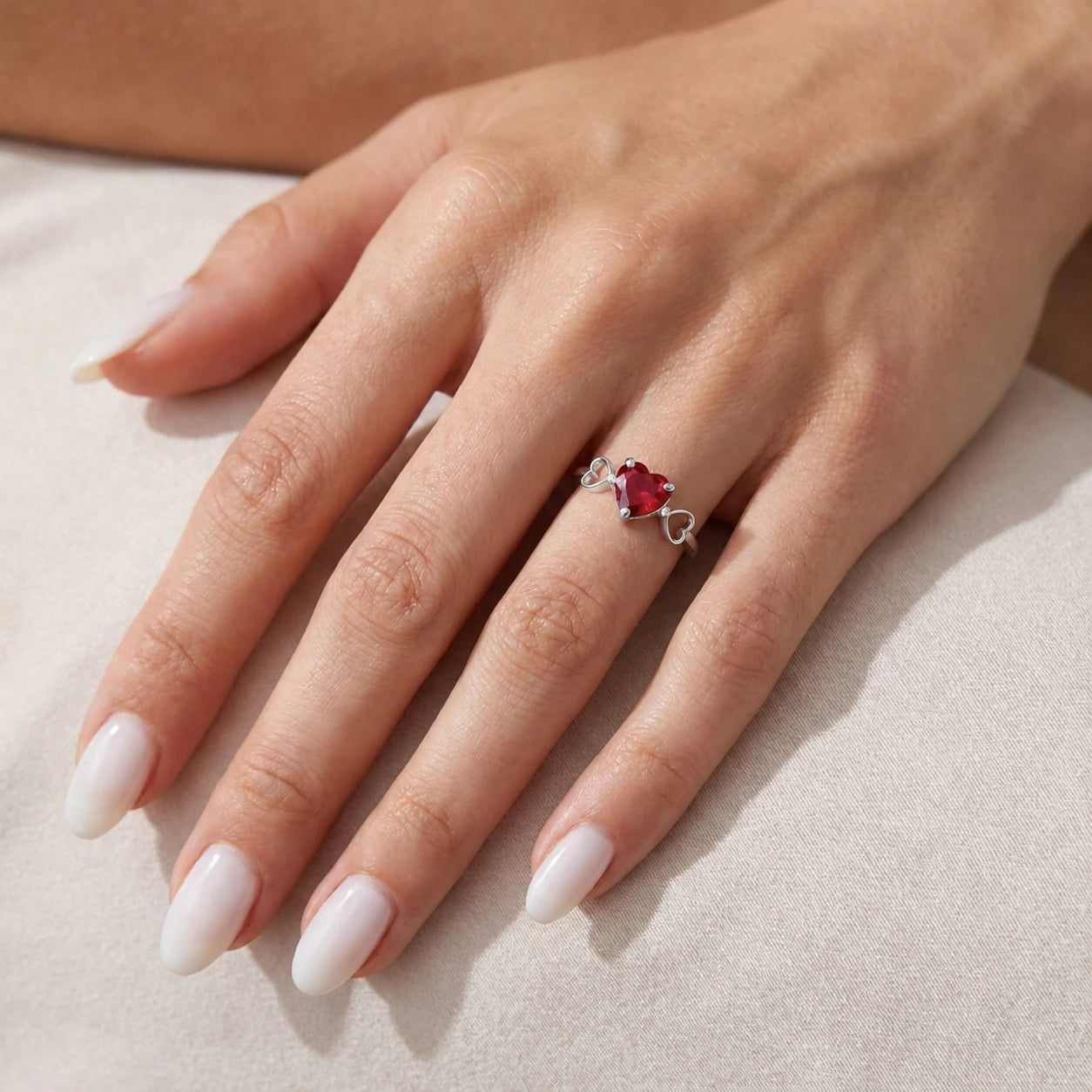 White Gold Rose Ring Ruby 10K — Mirella