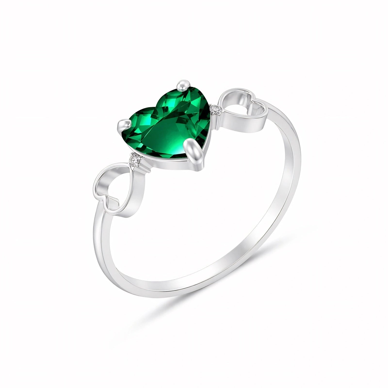 White Gold Rose Ring Emerald 10K — Mirella