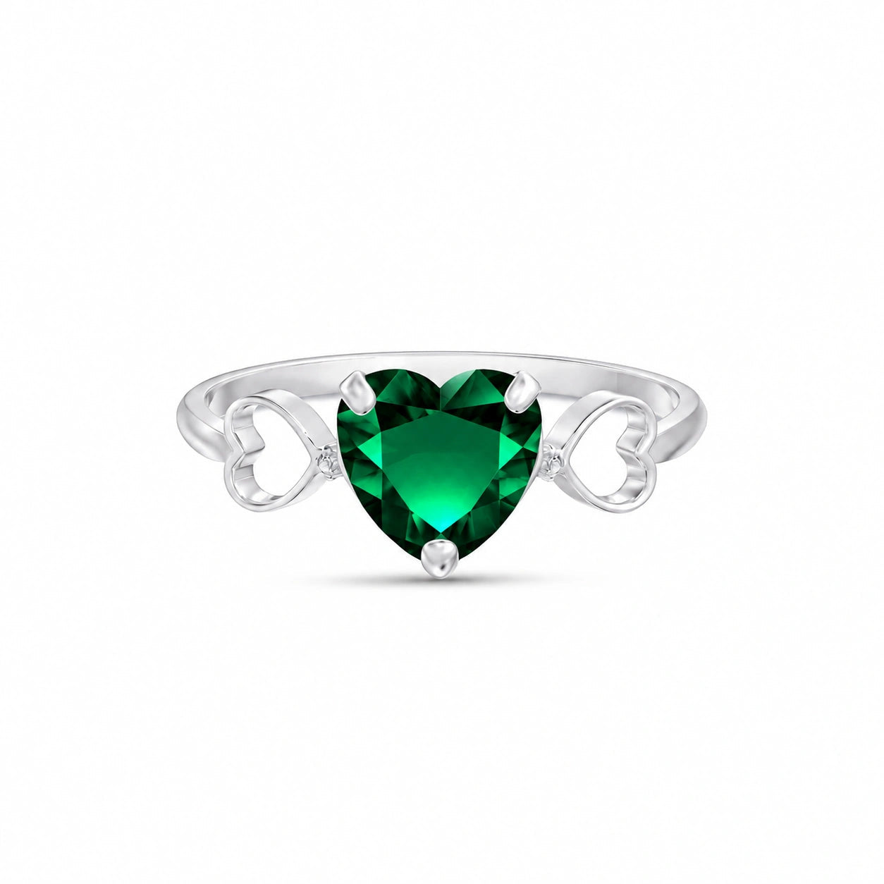 White Gold Rose Ring Emerald 10K — Mirella