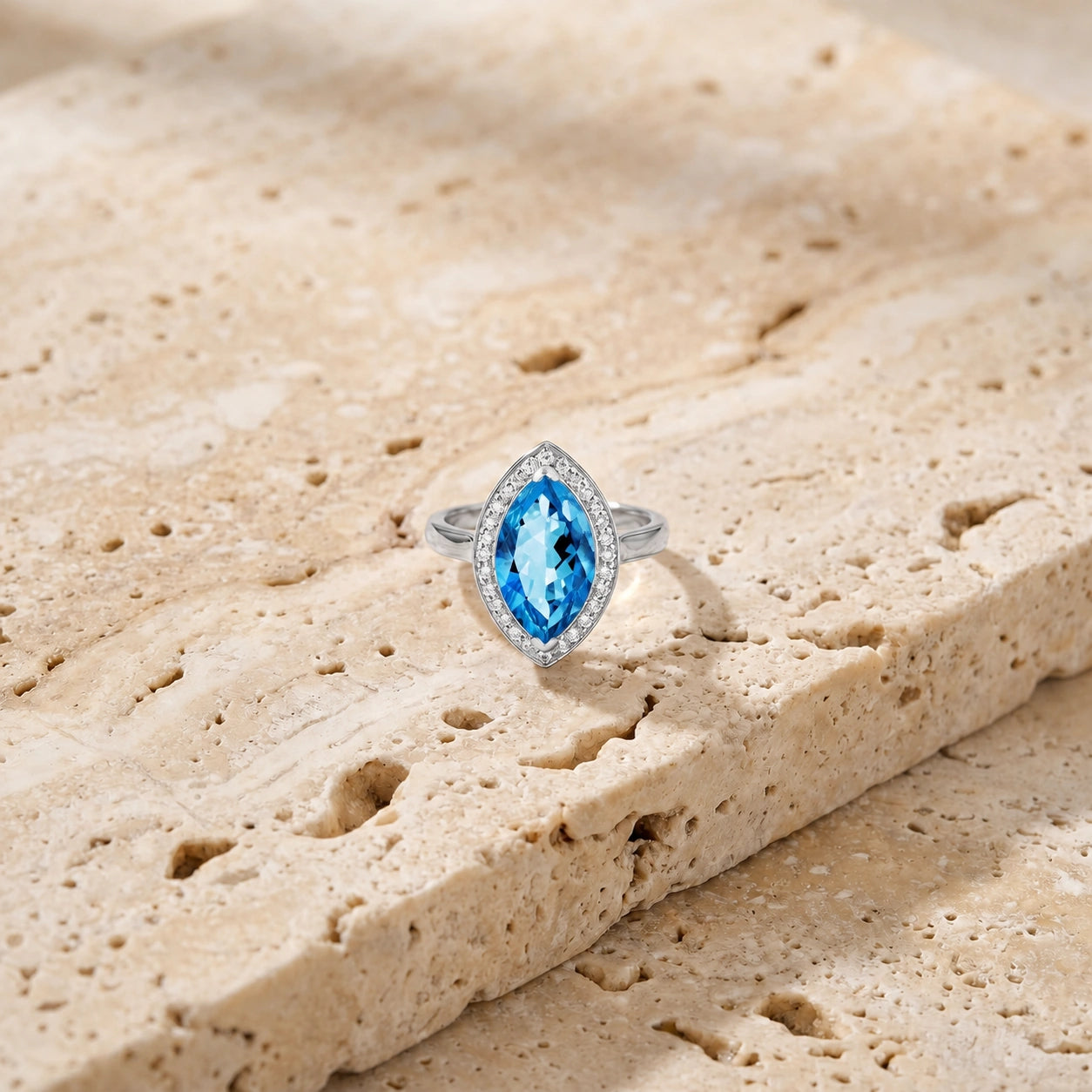 White Gold Ring Blue Topaz 10K — Eliana