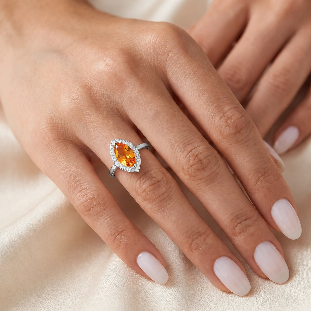 White Gold Ring Citrine 10K — Eliana