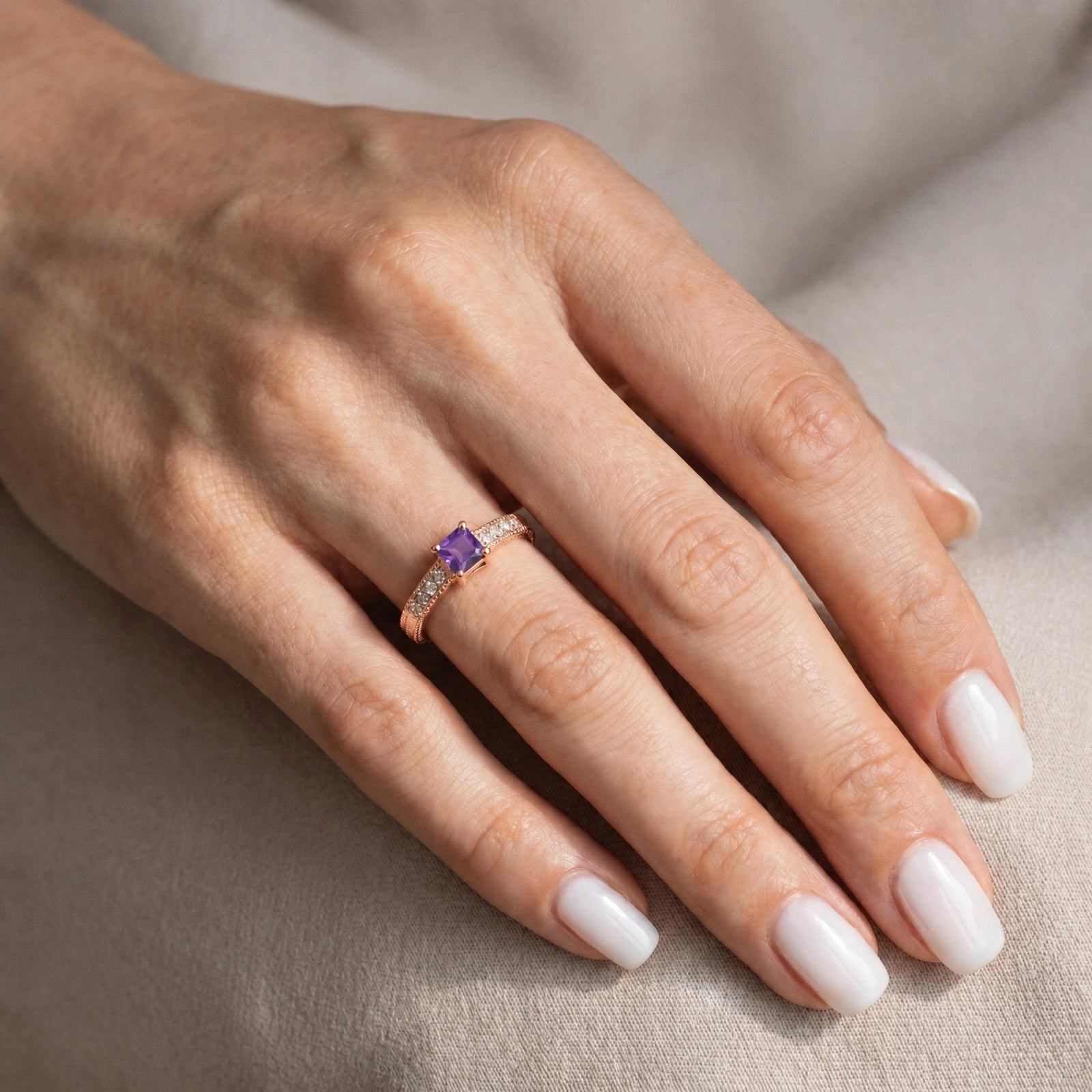 Rose Gold Ring Amethyst 10K — Ginevra