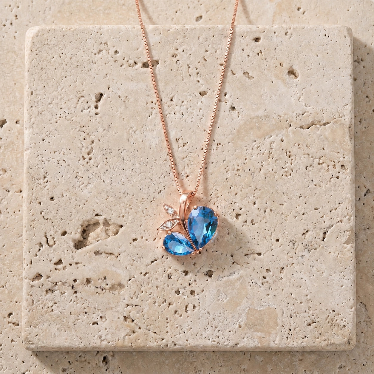 Rose Gold Pendant Necklace Blue Topaz 10K — Adelaide