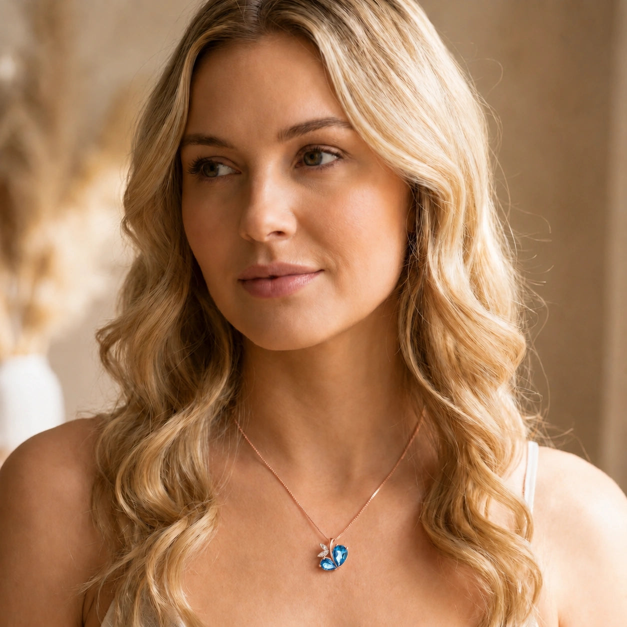 Rose Gold Pendant Necklace Blue Topaz 10K — Adelaide
