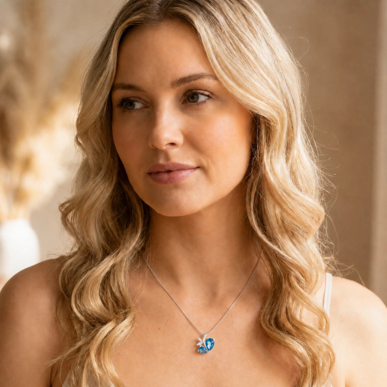White Gold Pendant Necklace Blue Topaz 10K — Adelaide